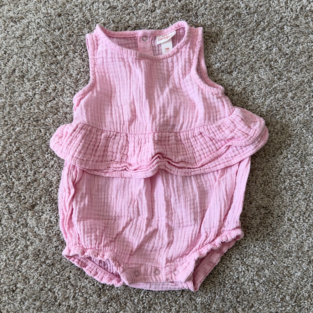 Cat and Jack baby girls toddler girls pink ruffle romper bodysuit size 12 months